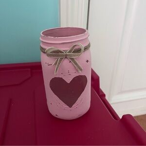 Pink Heart Mason Jar with Bow